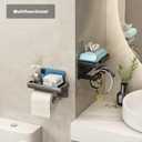 VOLDRA Toilet Paper Holder with Phone Shelf, Self-Adhesive or Screw-in Toilet Tissue Roll Holder Wall Mount, Rustproof & Multifunctional Bathroom Toilet Paper Holder Storage Dispenser(Black)