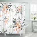Emvency 72"x78" Shower Curtain Peach Coral Waterproof Blush Pink Floral Bouquets White Rose Flowers Exotic Summer Beach Home Decor Polyester Fabric Adjustable Hook Set