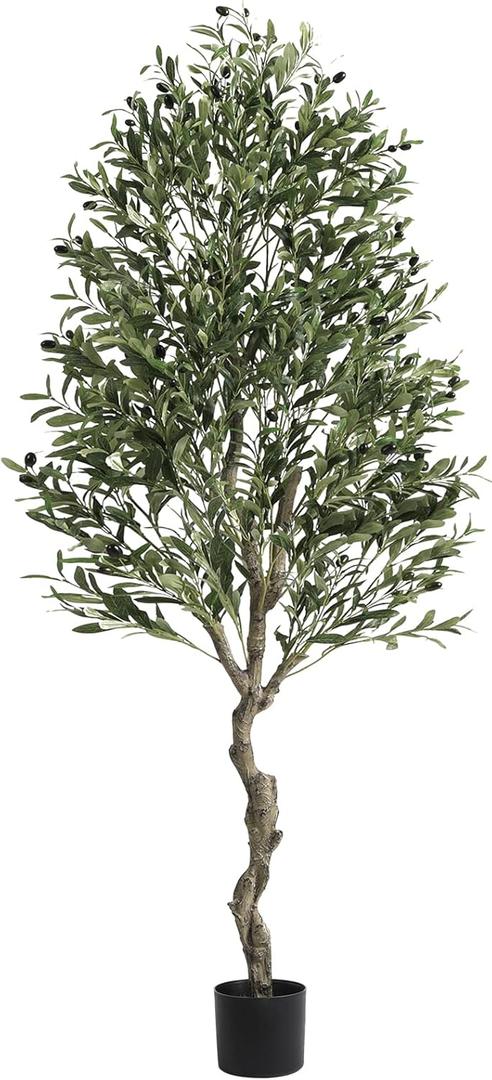 VIAGDO Artificial Olive Tree 6.2ft Tall Fake Potted Olive Silk Tree with Planter Large Faux Olive Branches and Fruits Artificial Tree for Home Office Living Room Decor Indoor, 1728 Leaves