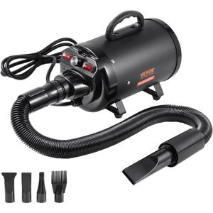 VEVOR Dog Dryer, 2800W/4.3 HP Dog Blow Dryer, Pet Grooming Dryer with Adjustable Speed and Temperature Control, Pet Hair Dryer with 4 Nozzles and Extendable Hose (Black)