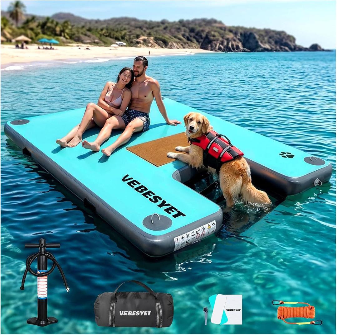 Inflatable Dock with Water Ramp, 6 inch Thick Non-Slip Inflatable Floating Dock for Dogs & Adults, Durable Drop-Stitch Floating Dock Platform for Lake, Ocean, Swimming & Fishing (10ft × 6ft × 6")
