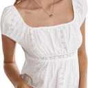 SHENHE Women's Peplum Tops Square Neck Cap Sleeve Cute Lace Babydoll Eyelet Top Tshirt (Large, White)