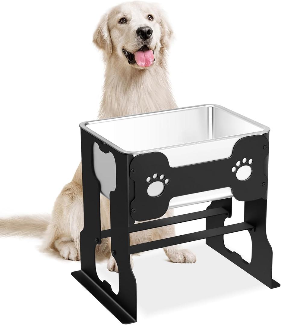 2.4 Gallon Elevated Large Dog Water Bowl with Full Metal Stand, 14.2" Raised Stainless Steel Bowl for Large Breed, Dog Feeding Station for Relief Joint Pressure, Easy to Clean, Indoor & Outdoor Uses