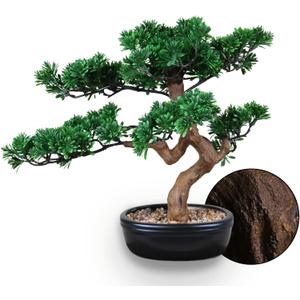 Artificial Bonsai Tree 16" Tall with Realistic Wood and Ceramic Pot Fake Plants Juniper Pine Zen Faux Plants for Home Bedroom Office Bathroom Japanese Decor