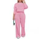 PINSV Women's 2 Piece Outfits Sweatsuit Set Long Sleeve Crop Top Drawstring Wide Leg Pants with Pockets Track Suits Casual Sets, Pink, XXL