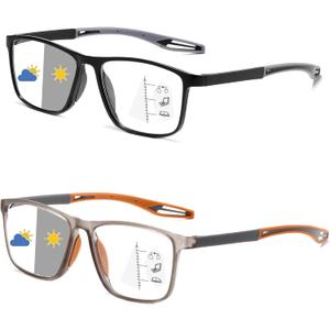 Progressive Multifocus Reading Glasses for Men Women 2 Pairs TR90 Sports Style Comfortable and Flexible Readers (Black&Yellow)