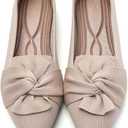 HIULYCENCE Flats for Womens Pointed Toe Ballet Flats with Bow Comfortable Knit Dressy Flats (7, Beige)
