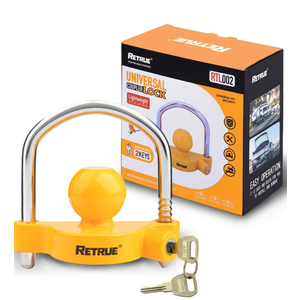RETRUE Universal Coupler Lock Trailer Locks Ball Hitch Trailer Hitch Lock Adjustable Security Heavy-Duty Steel Fits 1-7/8 Inch, 2 Inch, 2-5/16 Inch Couplers, Yellow