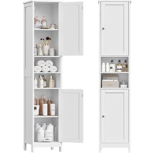 TEENFON 67" Tall Bathroom Cabinet with Adjustable Shelves and Doors, Narrow Bathroom Storage Cabinet for Small Space, Living Room, Entryway, Kitchen, White, 11.8"D x 11.8"W x 66.9"H