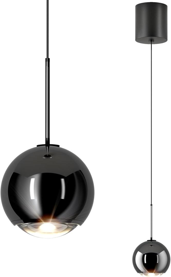 ziidoo Modern Black Pendant Light Globe Chandelier,Arbitrarily Adjustable Electroplate Hanging Lamp for Kitchen Island Bedroom LED Ceiling Lights Fixture Small Round Dining Room Bedside Lamp