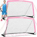 Kids Soccer Goals for Backyard, 53, 64, 95FT 2 Pieces Easy Foldable Soccer Practice Net with Portable Carrying Bag for Toddler Youth Adult Soccer Training Equipment Outdoor Sports Game (Pink)