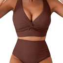 Herseas Women's Textured Bikini Sets Twist Front Top Swimsuits High Waisted Bathing Suits, M