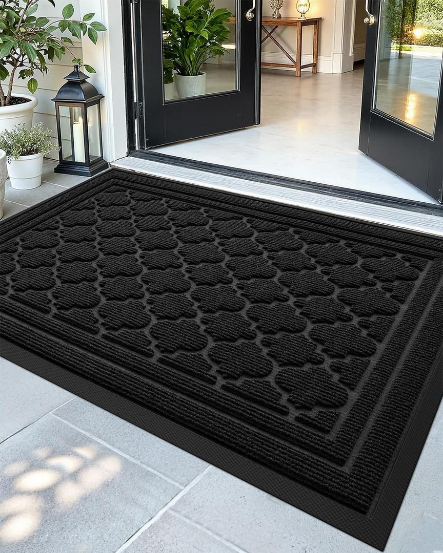 Color&Geometry Large Front Door Mat Outside Entrance, Heavy Duty Non Slip Low Profile Doormat for Entryway, Trap Dirt and Moisture Welcome Mats All-Weather, Easy Clean, Patio, Garage, 36"x60" Black