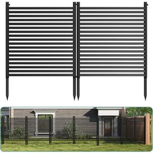 Privacy Fence Panels for Outside, 48" h x 71" w 2-Panel Outdoor Metal Fence, Rustproof No-Dig Garden Barrier for Yard, AC & Pool Equipment Cover, Trash Can Screen, Expandable Decorative Border