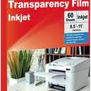 Inkjet Transparency Film 60 Sheets 100% Clear Overhead Projector Film for Inkjet Printers 8.5x11 Inches Thick Acetate Sheets Clear Transparent Paper for Overhead & Screen Printing