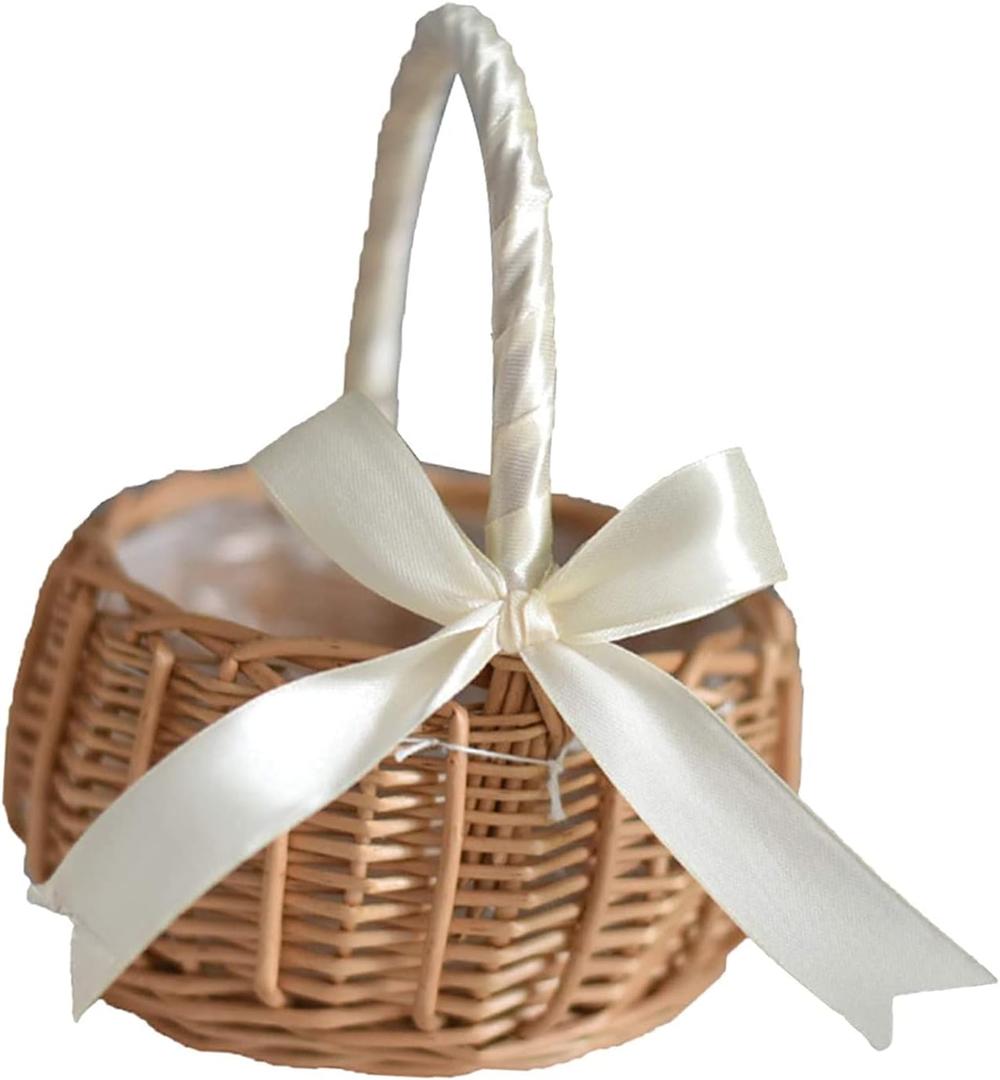 Woven Flower Basket Flower Girl Basket Wicker Basket Candy Gift Basket for Wedding Birthday Party Favor - Size S
