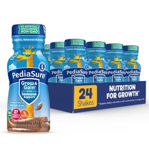 PediaSure Grow & Gain with Immune Support, 27 Vitamins & Minerals for Kids, 7g Protein, Non-GMO, Gluten-Free, Chocolate, 8-fl-oz Bottle, Pack of 24 (EXP 08/25/26)