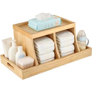 Three colors Diaper Organizer, Wooden Diaper Caddy Organizer, Changing Table Organizer, Diaper Storage Organizer, Nursery Baby Organization (Brown)