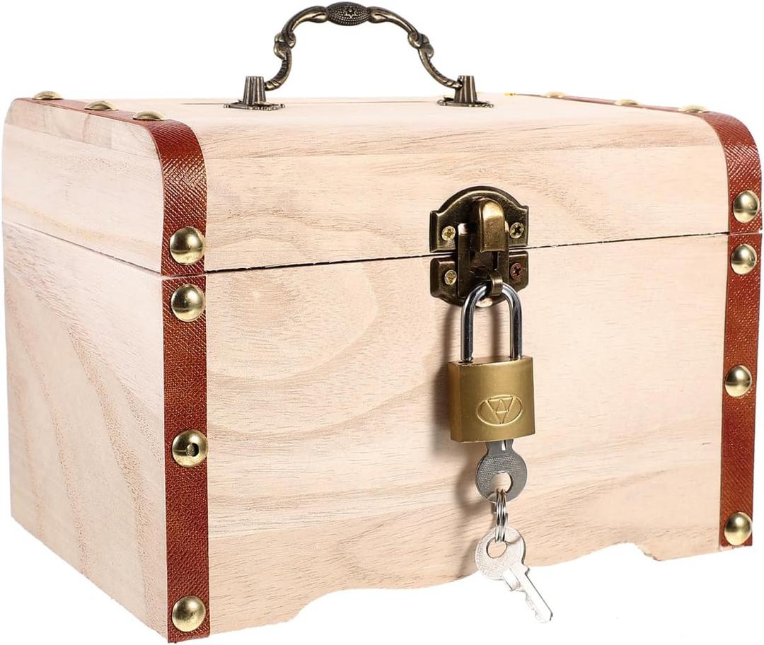DECHOUS 1Pc Wooden Piggy Bank Money Saving Box with Lock Small Retro Treasure Chest Decorative Coin Bank for Adults Kids, 7.5x5.1x5 Inch