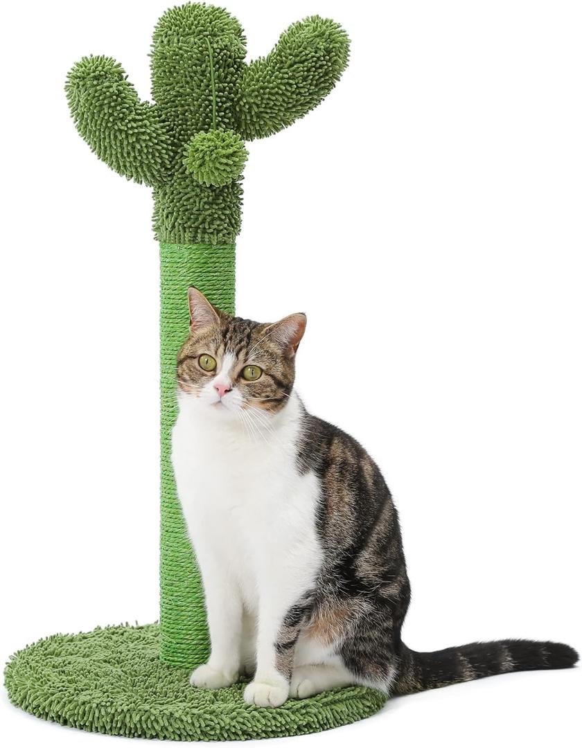 Made4Pets Cat Scratching Post, 25.6" Cactus Cat Scratcher Kitten Scratch Post with Sisal Rope for Indoor Cats Claw Scratcher, Vertical Green Cat Tree with Dangling Ball for Kitties Medium (Medium - 25.6")