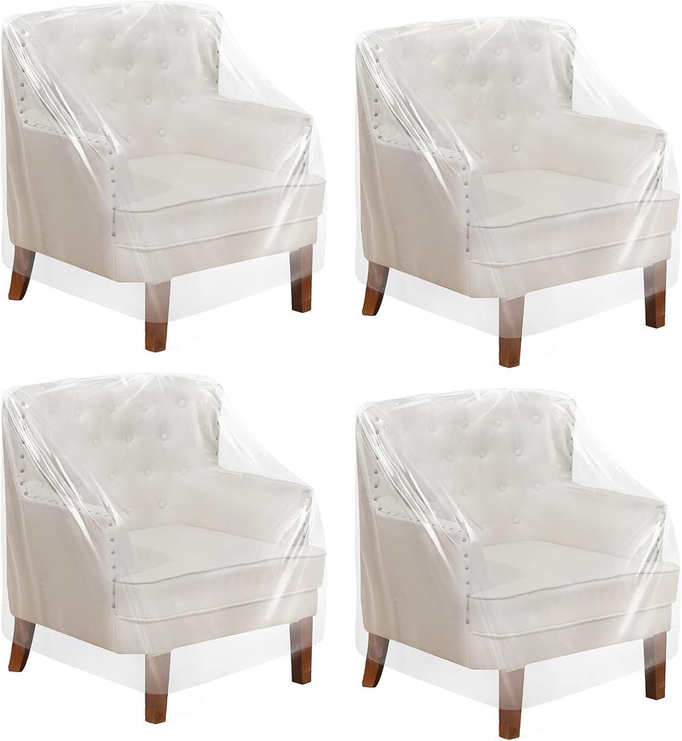 Tudomro 4 Pcs Outdoor Plastic Chair Cover Waterproof Armchair Clear Dust Proof Plastic Couch Cover for Furniture Sofa Chair Couch Recliner Furniture Storage and Moving, 37 x 30 x 30 Inch