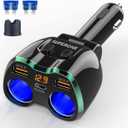 [2025 Upgraded] Cigarette Lighter Splitter, SUPERONE 180W 2-Socket Cigarette Lighter Adapter with Dual QC3.0 and 20W PD USB C Car Charger Splitter for GPS/Dash Cam/Laptop/iPad/iPhone 17/16/15/14/13/12