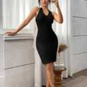 Soft Stretchy Halter Bodycon Dresses for Women Midi Fitted Casual Club Backless Dress Going Out Cocktail Party Outfit (X-Large, Black)