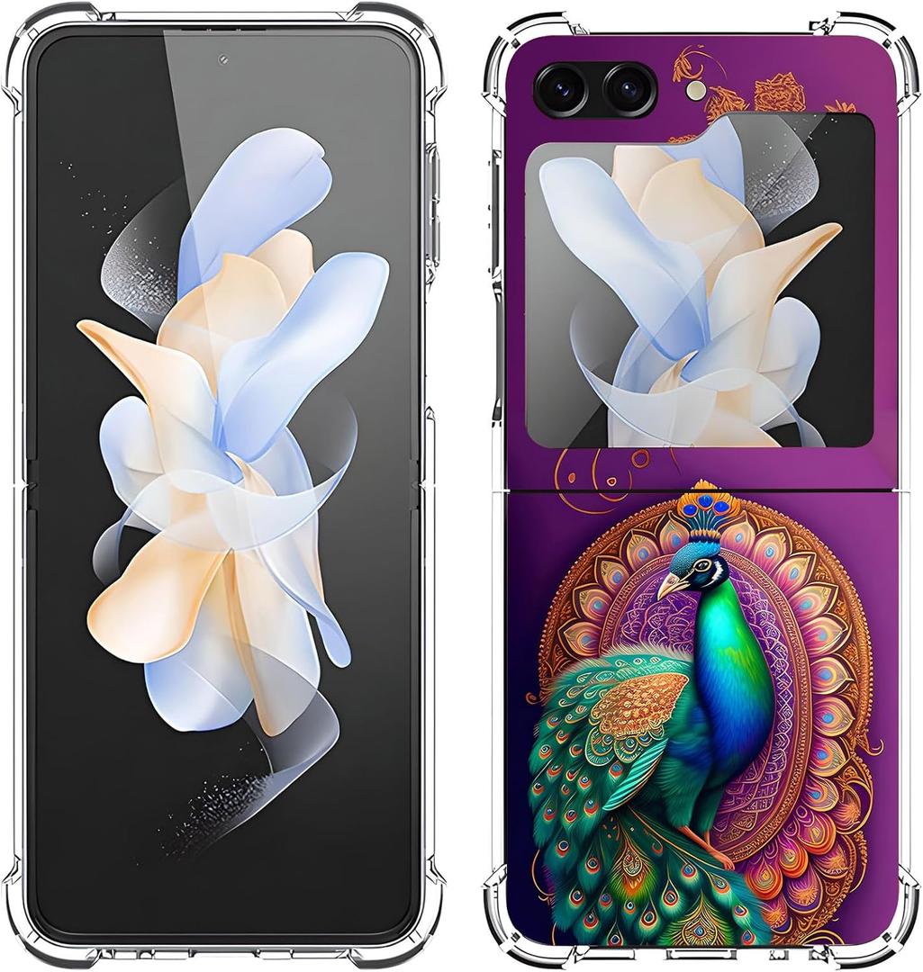 Galaxy Z Flip 5 Case,Green Peacock Mandala Drop Protection Shockproof Case TPU Full Body Protective Scratch-Resistant Cover for Samsung Galaxy Z Flip 5