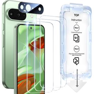 SMARTDEVIL [3+1 Pack] Tempered Glass for Google Pixel 9 Screen Protector With Camera Lens Protector , FingerPrint Reader Compatible, Clear 9H Tempered Glass Film, Fast & Easy Installation, Bubble-Free