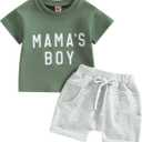Toddler Baby Boy Summer Clothes Mamas Little Boy Short Sleeve T Shirt Tops Infant Rolled Stretch Shorts Set,2t-3t
