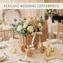Woven Rattan Stroller Shaped Flower Basket with Handle, Versatile Trolley Decorative Flower Basket, Wicker Baby Carriage, Handwoven for Weddings, Baby Showers, Floral Arrangements