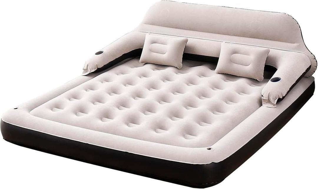  King Size Air Mattress with Headboard and Pillows, Inflatable Bed Blow Up Bed
