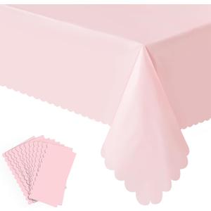 12 Pack Plastic Light Pink Tablecloth, Disposable Scalloped Edge Table Cloth Waterproof Rectangle Pink Table Cover for Birthday Bridal Wedding Baby Shower, 54 X 108 Inch