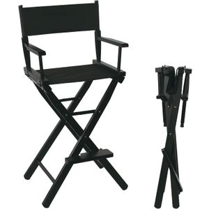 Tall Directors Chair Foldable 46'', Makeup Chair Black for Makeup Artist, 250lbs Capacity Solid Hardwood,Black