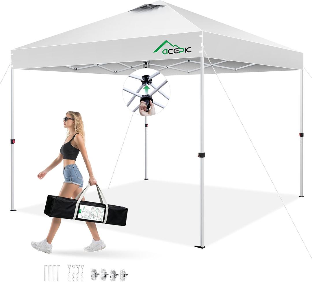 8x8 Pop Up Canopy Tent, Vented Top Portable Shelter, White, 8*8
