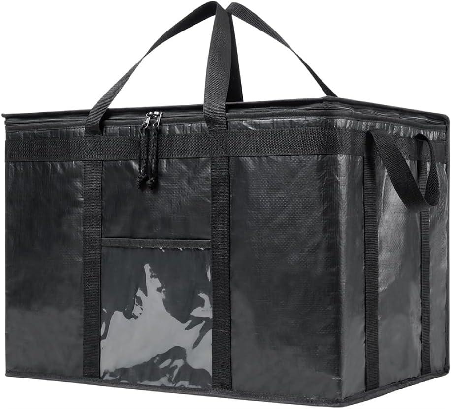 NZ home Insulated Bags for Food Delivery (3XL PRO) Grocery Shopping Cooler Bag, Pizza Delivery, Hot & Cold Catering Tote, Reusable, Foldable & Heavy Duty (Black)
