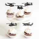 2 x Ercadio 24 Pack Helicopter Cupcake Toppers Black Glitter Aircraft Cupcake Picks Plane Cupcake Toppers for Airplane Theme Party Birthday Baby Shower Cake Decor Supplies