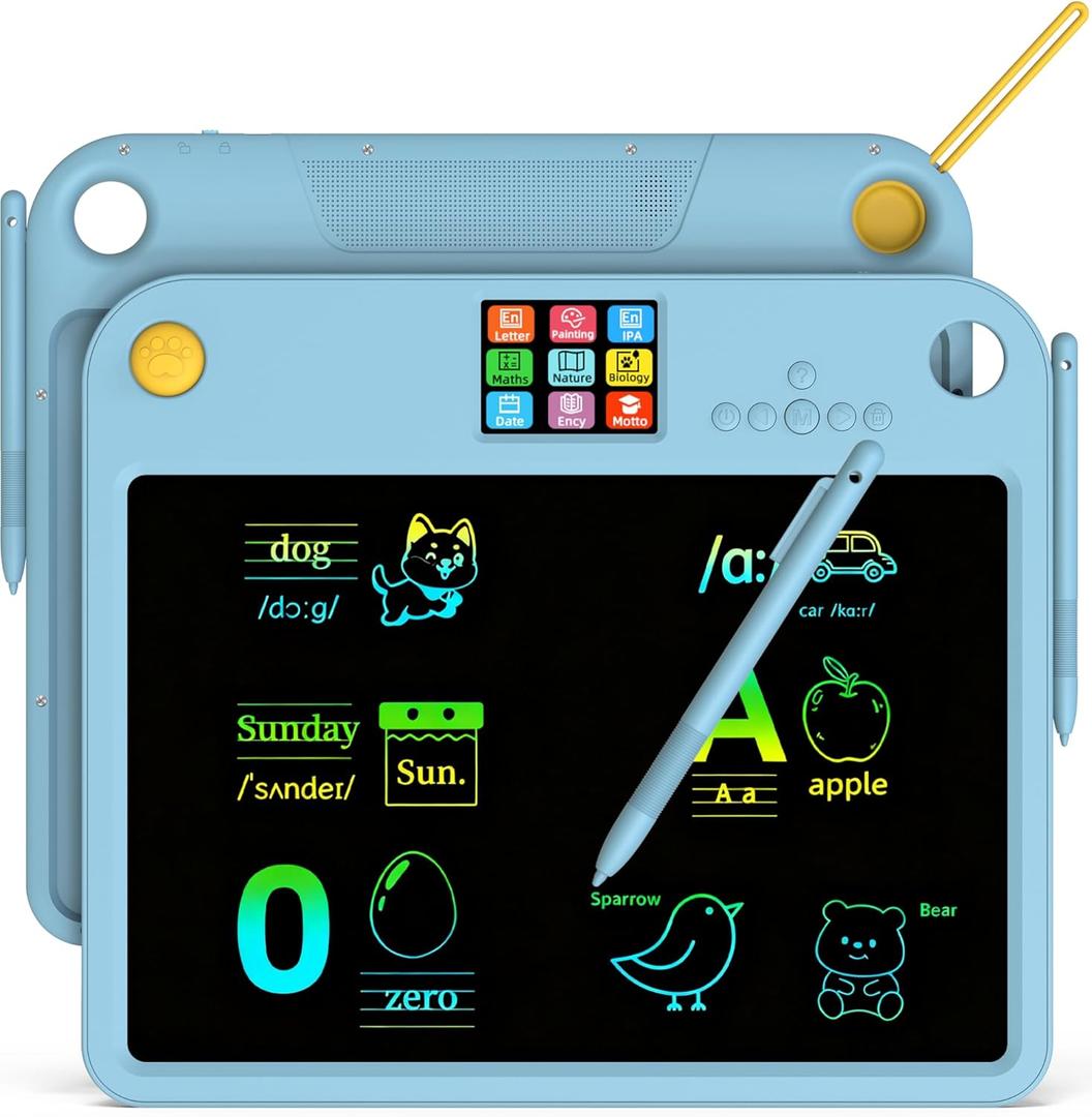 Multifunctional LCD Writing Tablet for 4-9 Kids Dual-Screen Pad9 Learning Themes Charging Erasable Board with Extra Stylus Lock Switch,Educational Learning Toys Birthday Gifts for Girls Boys (Blue)