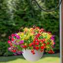 HyeFlora Artificial Faux Hanging Plants Flowers Basket for Outdoor Outside Spring Summer Decoration, Fake Silk UV Sun Resistant Realistic Colorful Daisy for Porch Patio Balcony Home