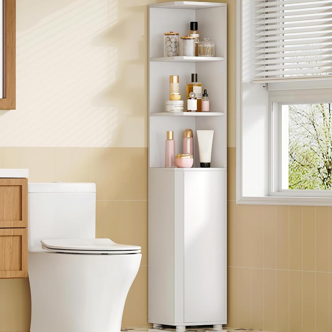 Hzuaneri Corner Cabinet, Tall Bathroom Corner Cabinet with Doors, 11.8"D x 11.8"W x 66.9"H