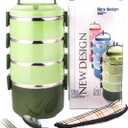 SANQIAHOME 3 Tier Stackable Stainless Steel Lunch Box Sealed(Blue, 3 Layers) with Spoon and Fork