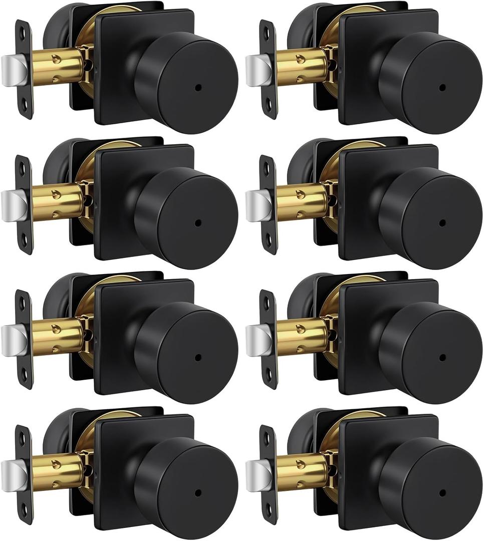 Haidms Black Door Knobs Interior, Privacy Door Knob with Lock for Bedroom Bathroom, Matte Black Interior Door Knobs 8 Pack