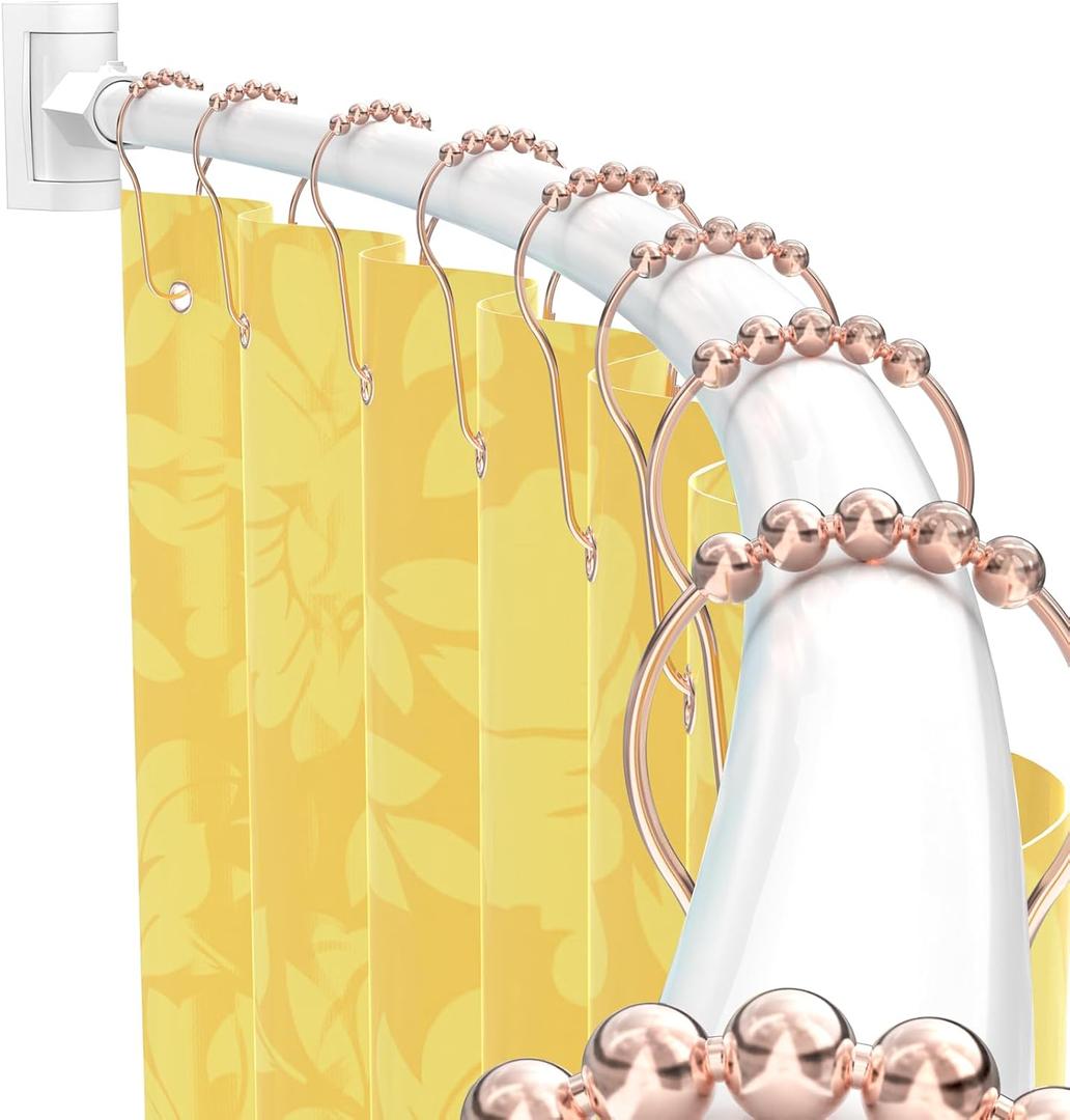 Curved Shower Curtain Rod For Bathroom 38-72 Inches, Adjustable Length, Curved Shower Rod, Metal Rods&Brackets, Round Shower Curtain Rods, Rotate Bracket For Large Shower Space, Need Drilling, White 