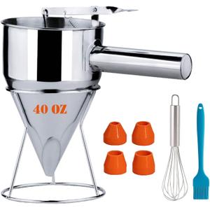 40oz Stainless Steel Pancake Batter Dispenser, Funnel Cake Dispenser with Squeeze Handle and Bracket, Pancake Dispenser for Pancakes, Cupcakes, Takoyaki and Baked Goods (40 oz)