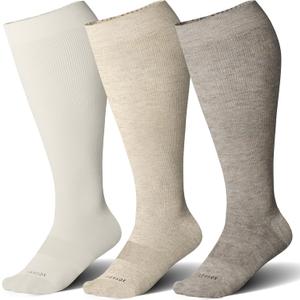 LEVSOX Wide Calf Compression Socks for Women&Men Plus Size 15-20mmHg Knee High Large Support Stockings for Circulation (3 Pairs-cream/Beige/Brown)