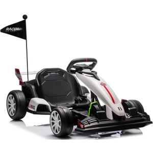 Garvee 24V 7.5 Mph Kids Ride on Go Kart, High Speed Drifting Car, Ride on Toys 200W*2 Motors, Max Load 135 LBS, Racing Toy for Kids 6+, White