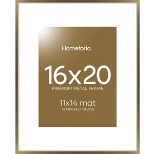 Homeforia Picture 16x20 Bronze Frame, High End Metal 16x20 Brass Poster Frames with Mat 11x14 for Photo, 16 x 20 Frame Matted to 11 by 14 Print, 20x16 Hanging Frame, Tempered Glass, Wall Kit, Set of 1