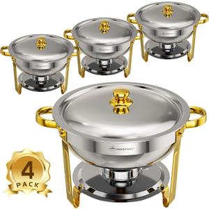 Chafing Dishes for Buffet 4 Pack, 5 QT Round Chafing Dish Buffet Set Chafers and Buffet Warmers Sets,Stainless Steel Food Warmers for Parties Catering Weddings Event Holiday,Gold and Silver
