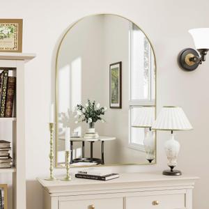 Rowjut Gold Arched Bathroom Mirror for Wall-36"X24" Wall Mirror for Living Room, Bedroom, Bathroom, Dressing Room Hanging Vanity Mirror for Wall Decoration