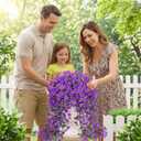 Artificial Flowers for Outdoors, Fake Hanging Flowers for Decoration, UV Resistant Artificial Outdoor Plants, 2 Pcs Artificial Petunias for Outdoors Garden Patio Porch Yard Decoration, Purple